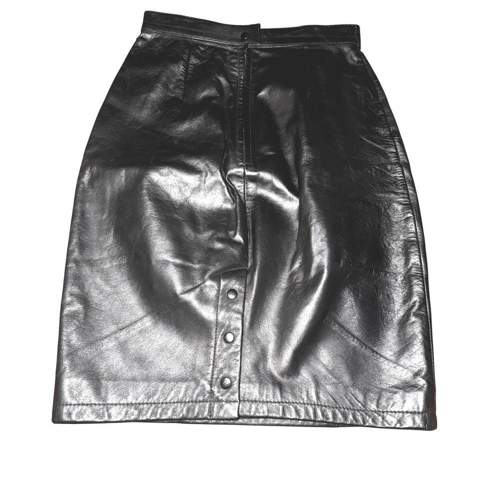 Vintage Sexy Black Leather Pencil Skirt Button‎ Back Size 6 Punk Rock Biker 80's